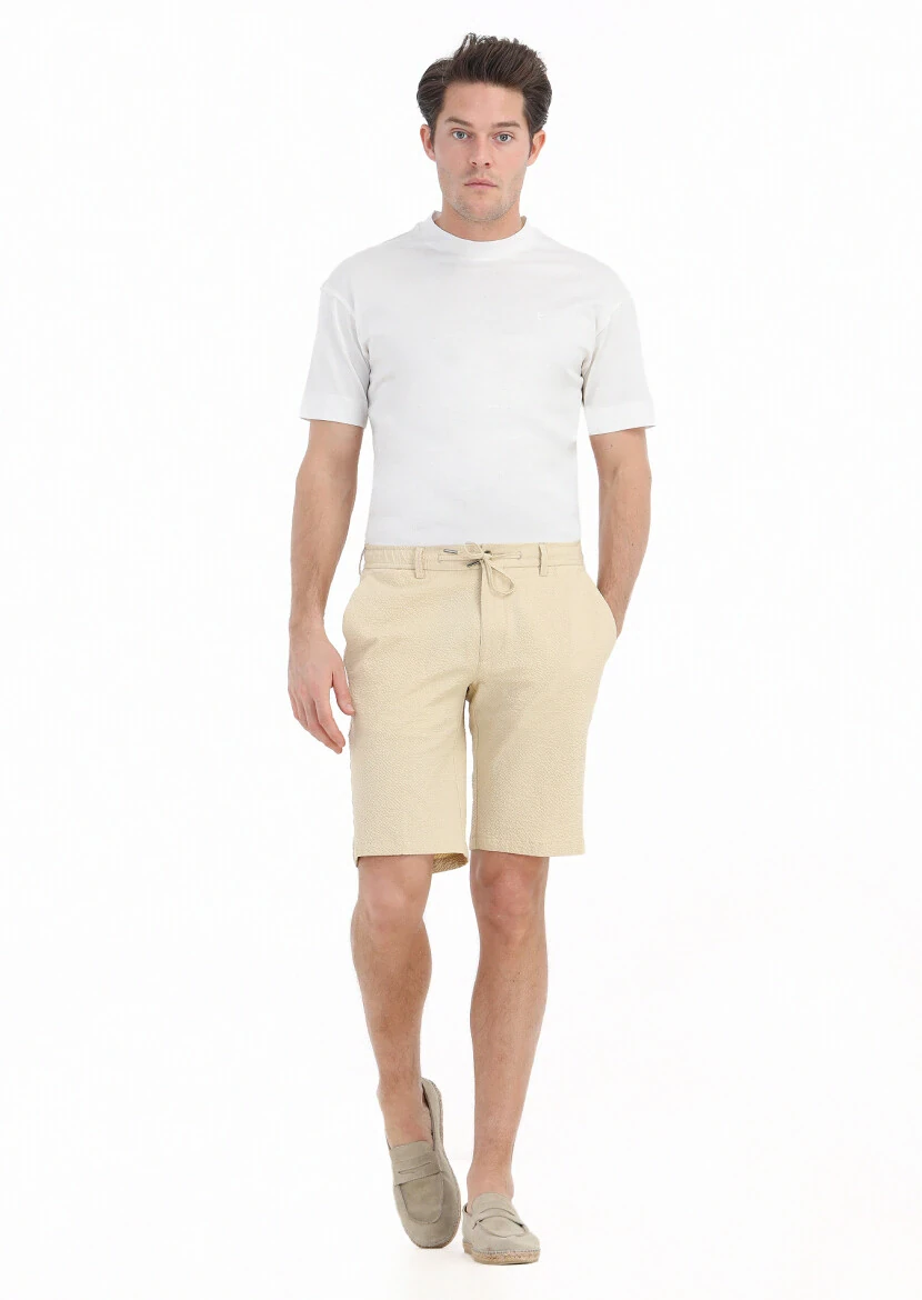 Yellow Weaving Jogging Fit Casual Cotton Blended Bermuda - RAMSEY