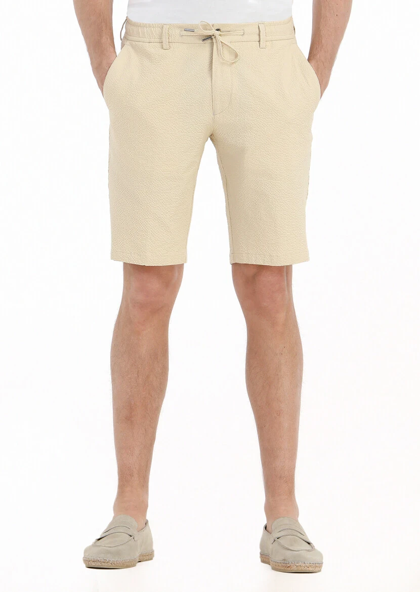 Yellow Weaving Jogging Fit Casual Cotton Blended Bermuda - RAMSEY