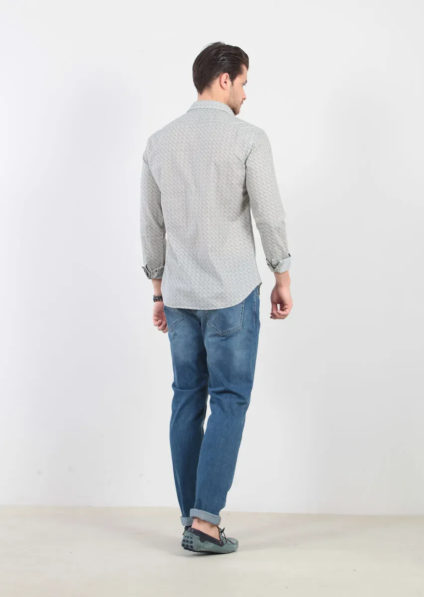 Yeşil Baskılı Fitted Fit Dokuma Casual %100 Pamuk Gömlek - 4