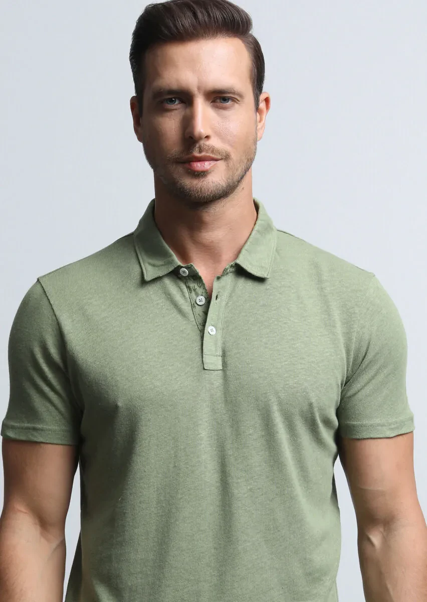 Yeşil Baskılı Polo Yaka Pamuk Karışımlı T-Shirt - 2