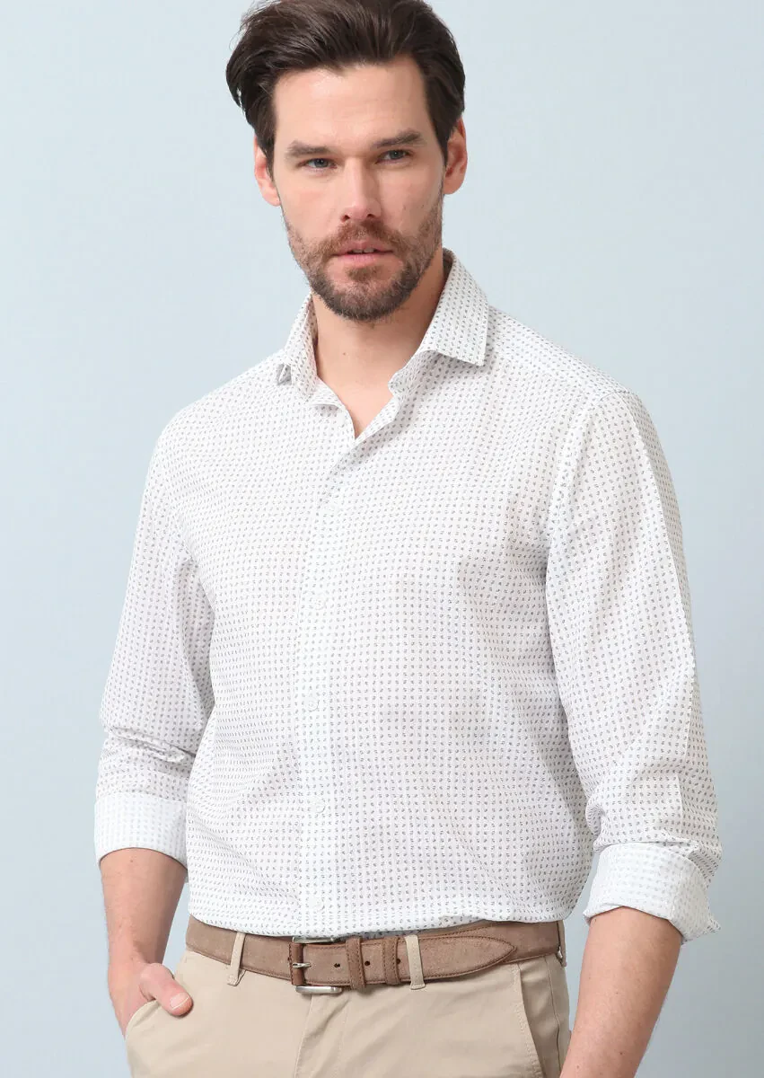 Yeşil Baskılı Regular Fit Dokuma Casual %100 Pamuk Gömlek - 4