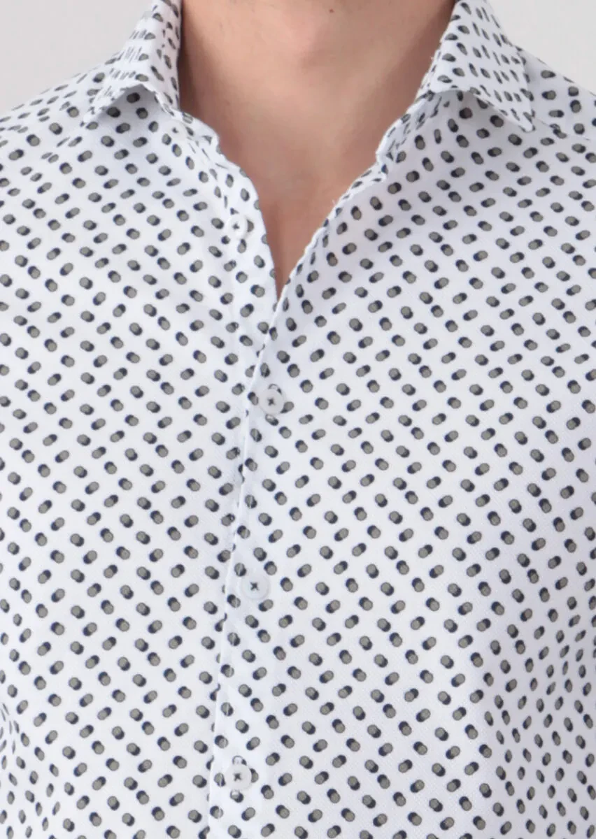 Yeşil Baskılı Slim Fit Dokuma Casual %100 Pamuk Gömlek - 4