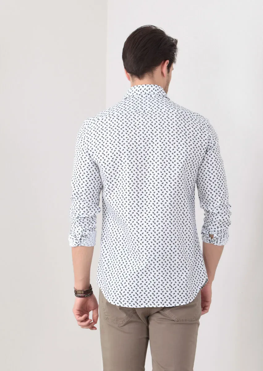 Yeşil Baskılı Slim Fit Dokuma Casual %100 Pamuk Gömlek - 5