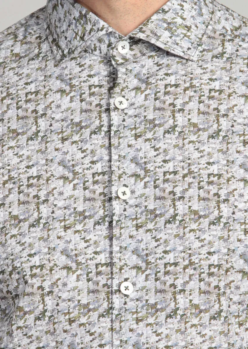 Yeşil Baskılı Slim Fit Dokuma Casual %100 Pamuk Gömlek - 4