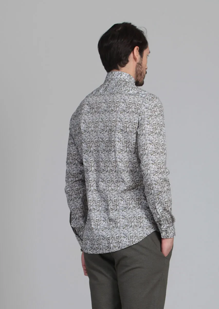 Yeşil Baskılı Slim Fit Dokuma Casual %100 Pamuk Gömlek - 5