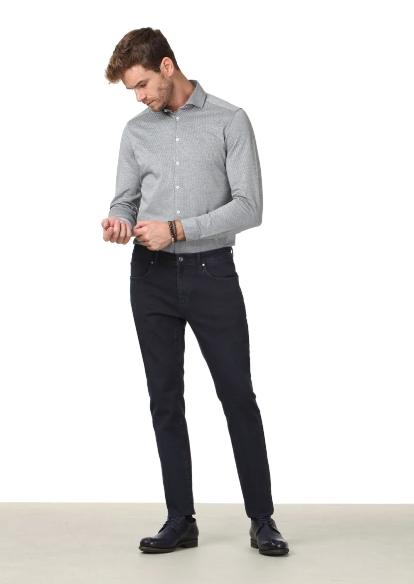 Yeşil Desenli Slim Fit Casual %100 Pamuk Gömlek 