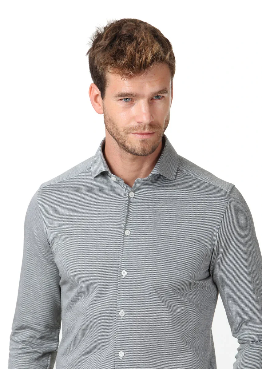 Yeşil Desenli Slim Fit Casual %100 Pamuk Gömlek - 3