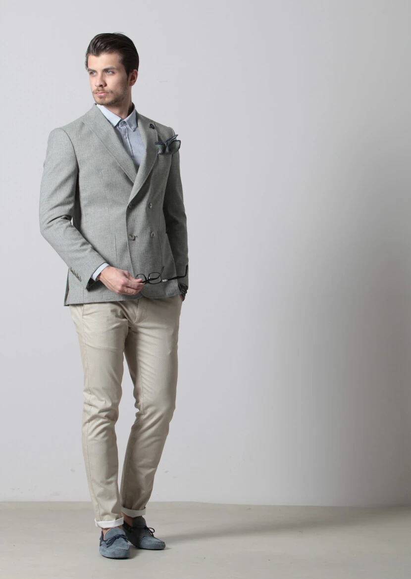 Yeşil Desenli Zeroweight-slim Fit Yün Karışımlı Ceket - 1