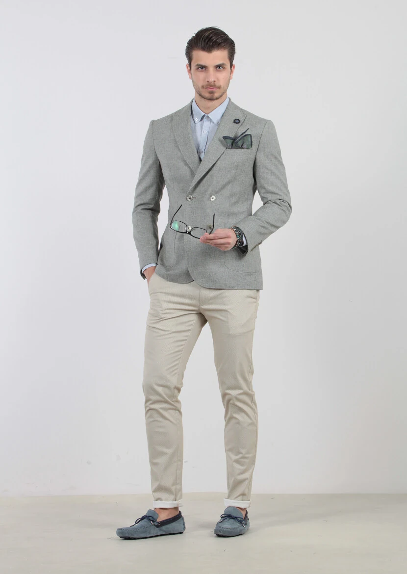 Yeşil Desenli Zeroweight-slim Fit Yün Karışımlı Ceket - 3