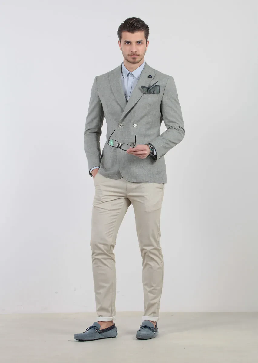 Yeşil Desenli Zeroweight-slim Fit Yün Karışımlı Ceket - 3