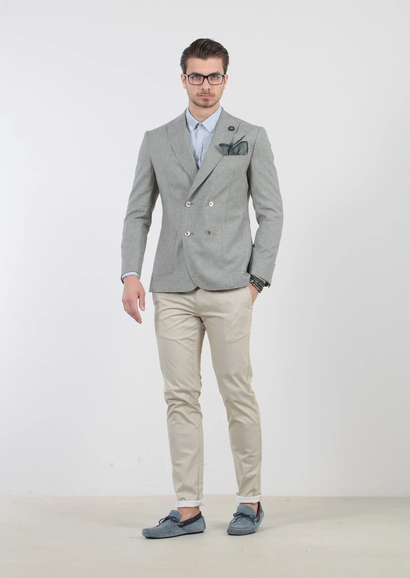 Yeşil Desenli Zeroweight-slim Fit Yün Karışımlı Ceket - 4