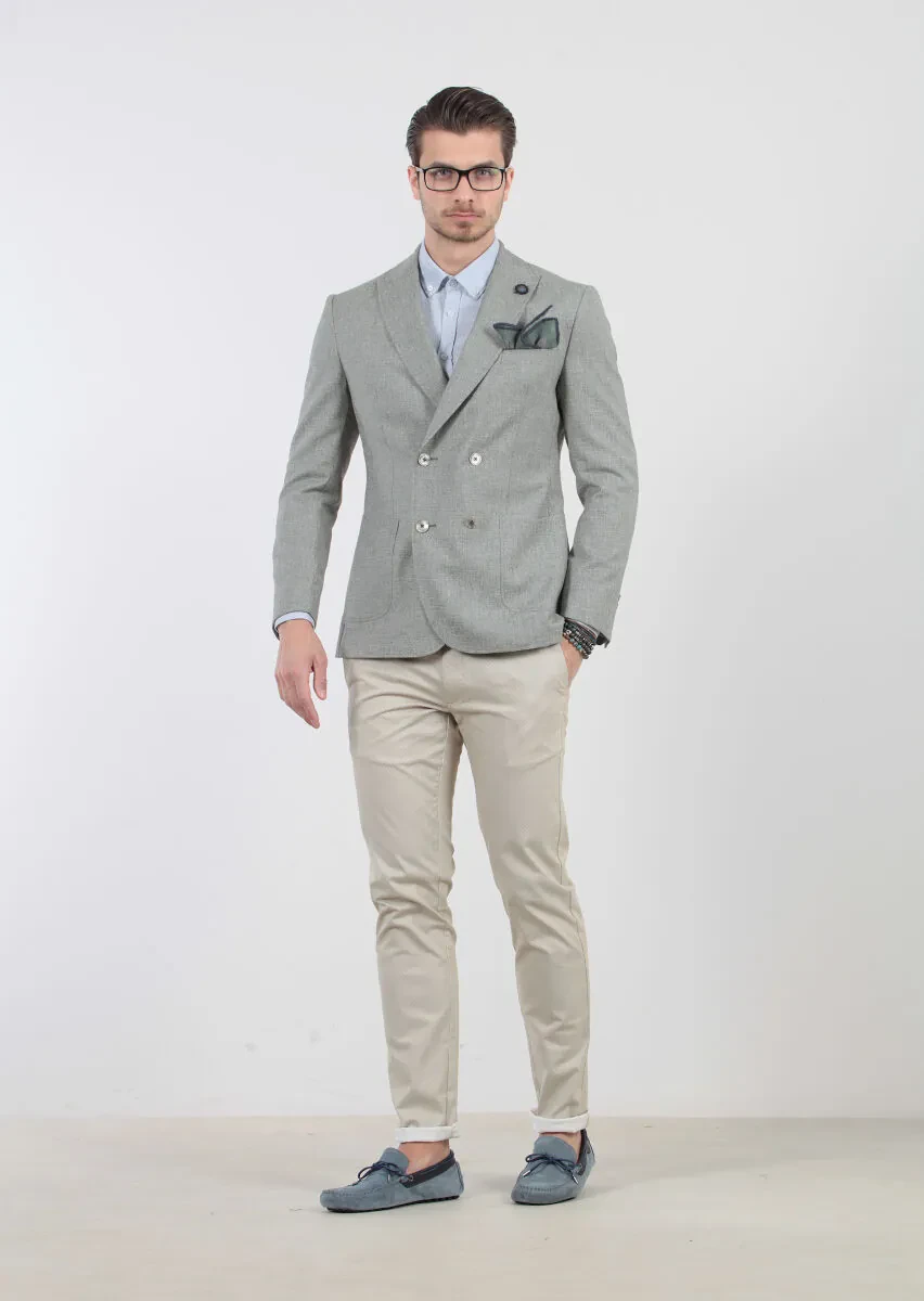 Yeşil Desenli Zeroweight-slim Fit Yün Karışımlı Ceket - 4