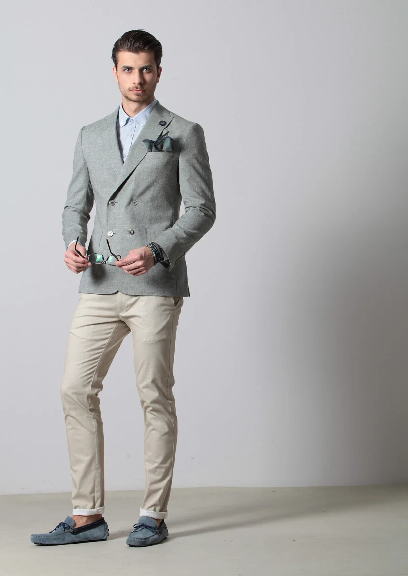 Yeşil Desenli Zeroweight-slim Fit Yün Karışımlı Ceket - 7