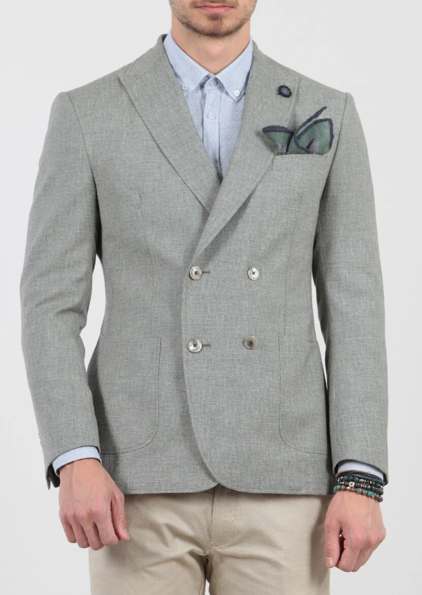 Yeşil Desenli Zeroweight-slim Fit Yün Karışımlı Ceket - 8