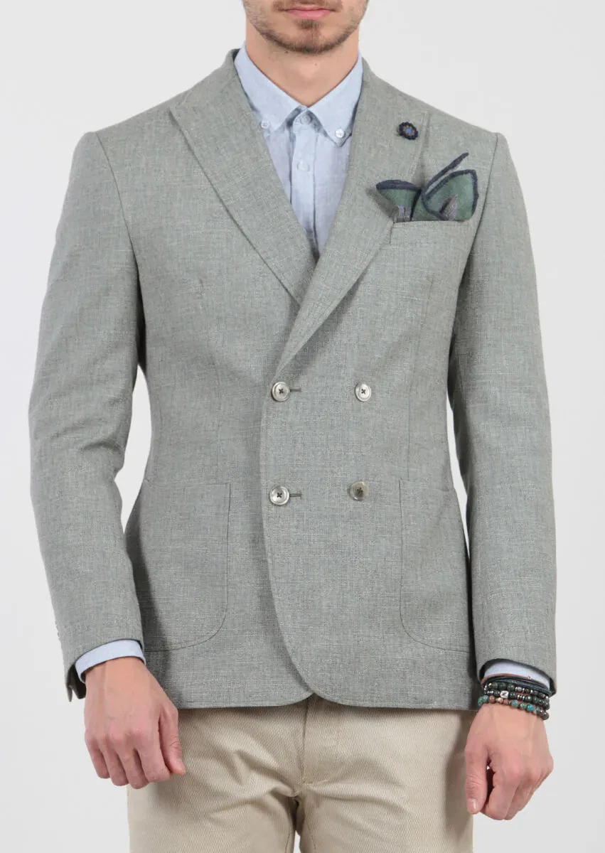 Yeşil Desenli Zeroweight-slim Fit Yün Karışımlı Ceket - 8