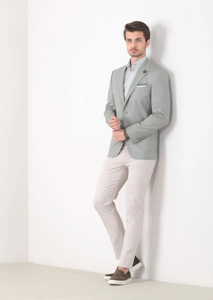 Yeşil Desenli Zeroweight-slim Fit Yün Karışımlı Ceket - 2