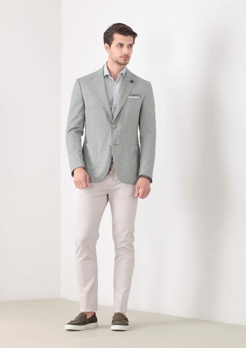 Yeşil Desenli Zeroweight-slim Fit Yün Karışımlı Ceket - 3