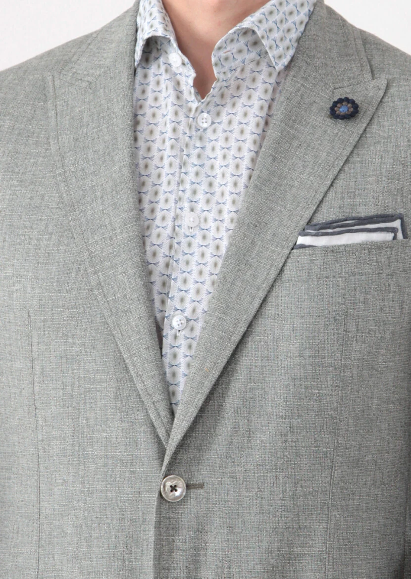 Yeşil Desenli Zeroweight-slim Fit Yün Karışımlı Ceket - 5