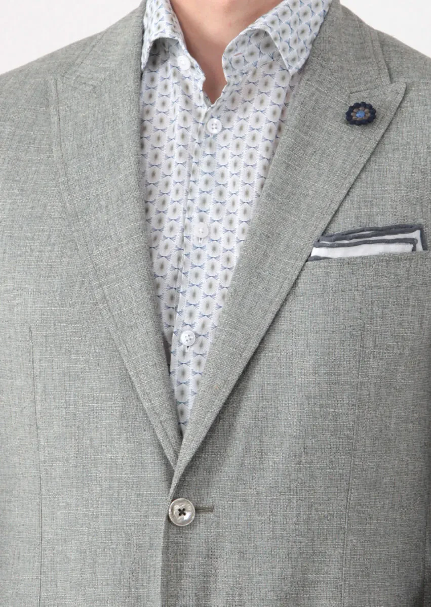 Yeşil Desenli Zeroweight-slim Fit Yün Karışımlı Ceket - 5