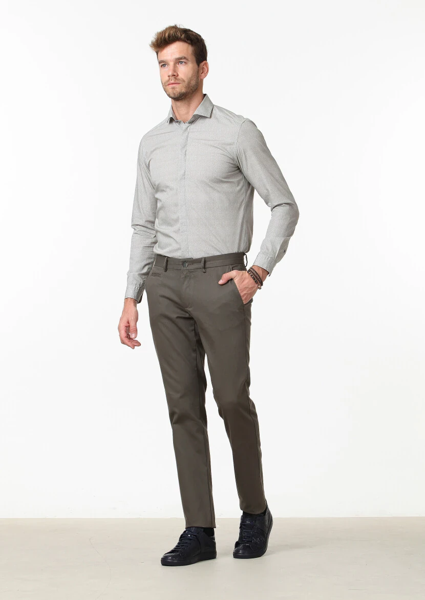 Yeşil Düz Dokuma Regular Fit Casual Pamuk Karışımlı Pantolon 