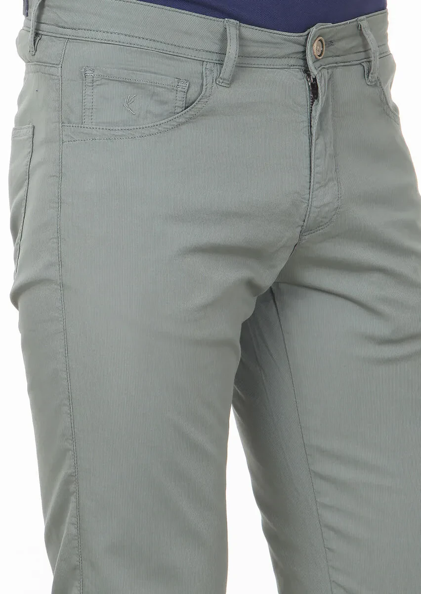 Yeşil Düz Dokuma Regular Fit Casual Pamuk Karışımlı Pantolon - 3