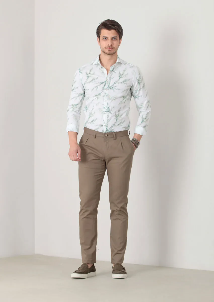 Yeşil Düz Dokuma Slim Fit Casual Pamuk Karışımlı Pantolon - 1