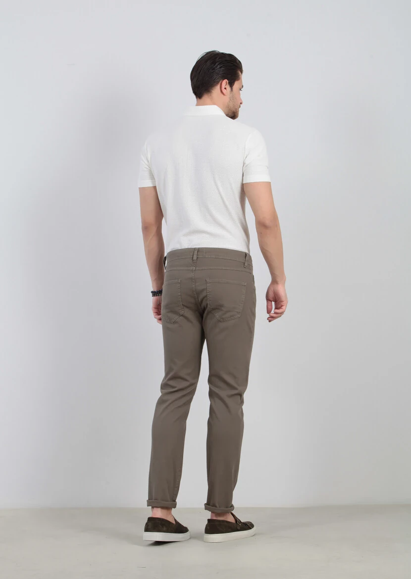 Yeşil Düz Dokuma Slim Fit Casual Pamuk Karışımlı Pantolon - 4