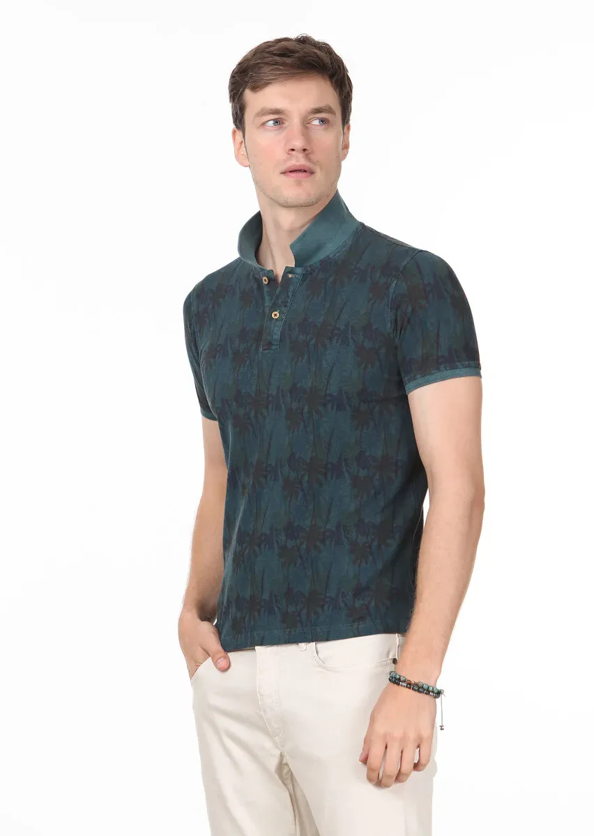 Yeşil Düz Polo Yaka %100 Pamuk T-Shirt - 1