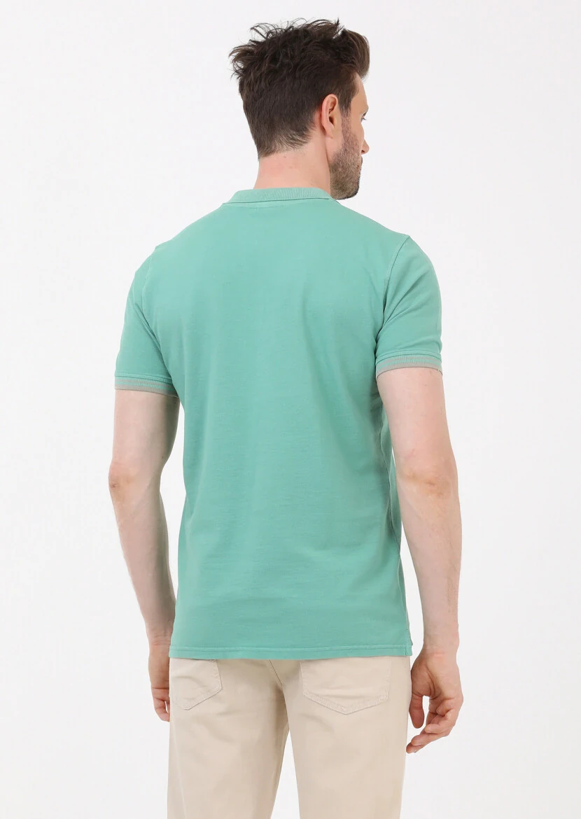 Yeşil Düz Polo Yaka %100 Pamuk T-Shirt - 5
