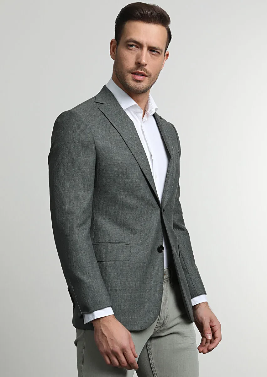 Yeşil Düz Regular Fit %100 Yün Ceket - 1