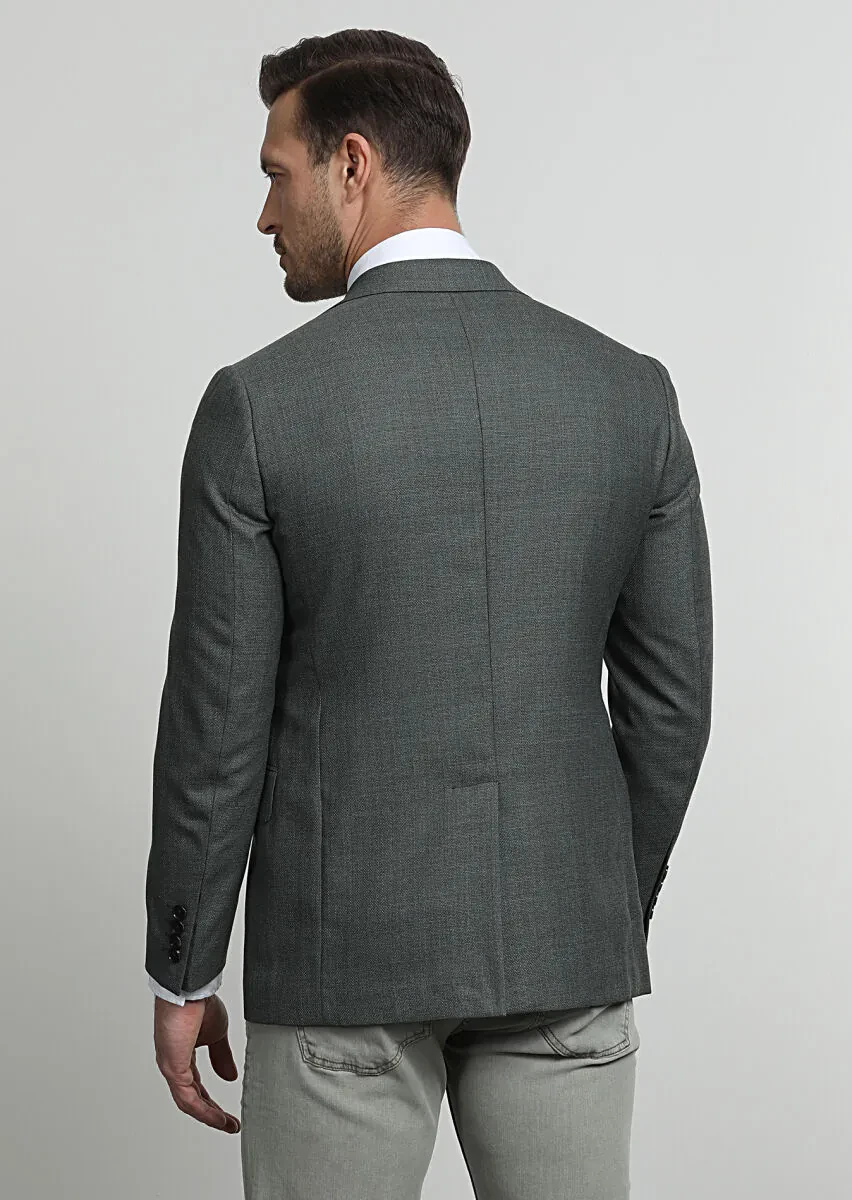 Yeşil Düz Regular Fit %100 Yün Ceket - 4