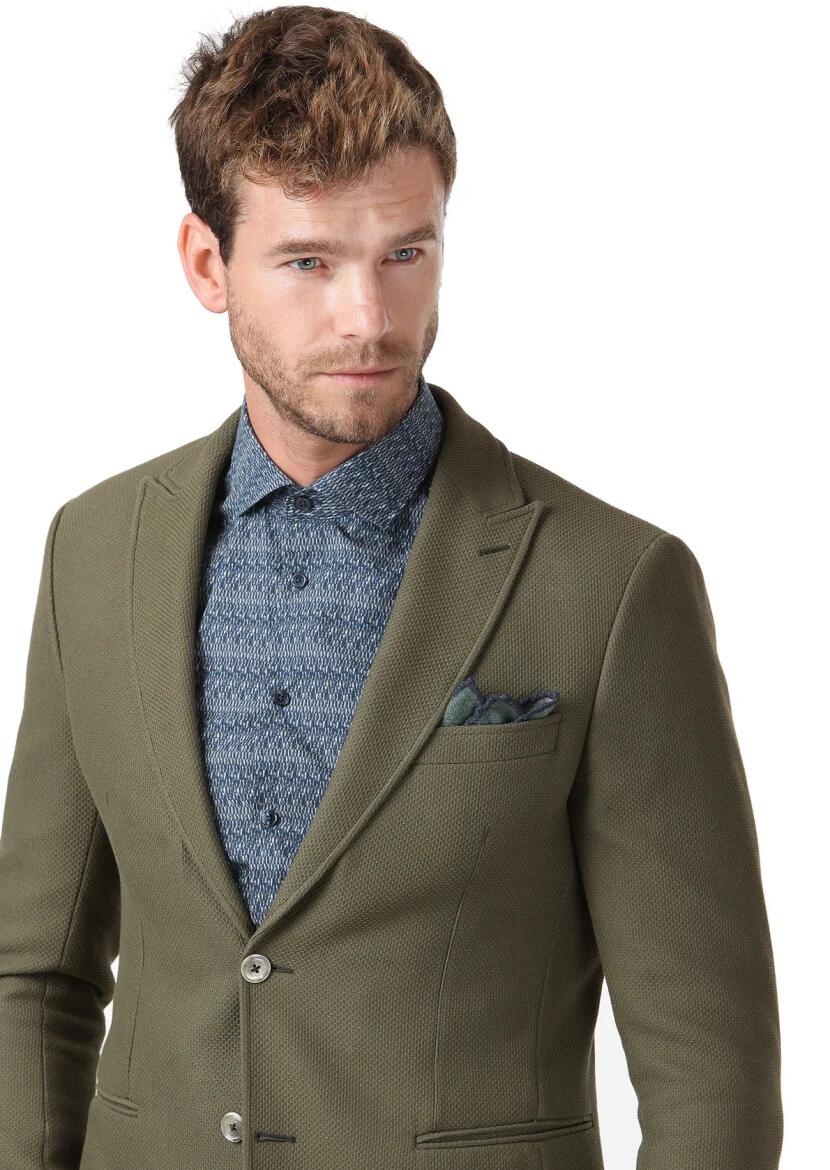 Yeşil Düz Zeroweight Slim Fit %100 Pamuk Ceket - 1