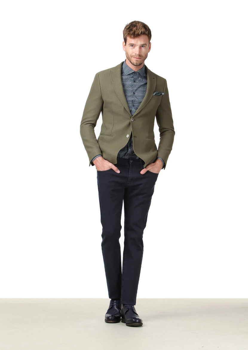 Yeşil Düz Zeroweight Slim Fit %100 Pamuk Ceket - 2