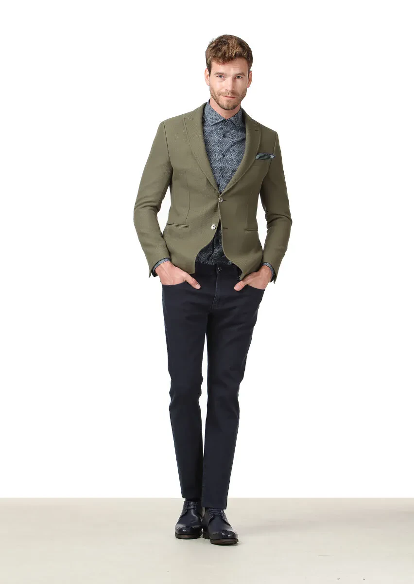 Yeşil Düz Zeroweight Slim Fit %100 Pamuk Ceket - 2