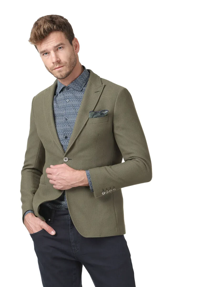 Yeşil Düz Zeroweight Slim Fit %100 Pamuk Ceket - 3