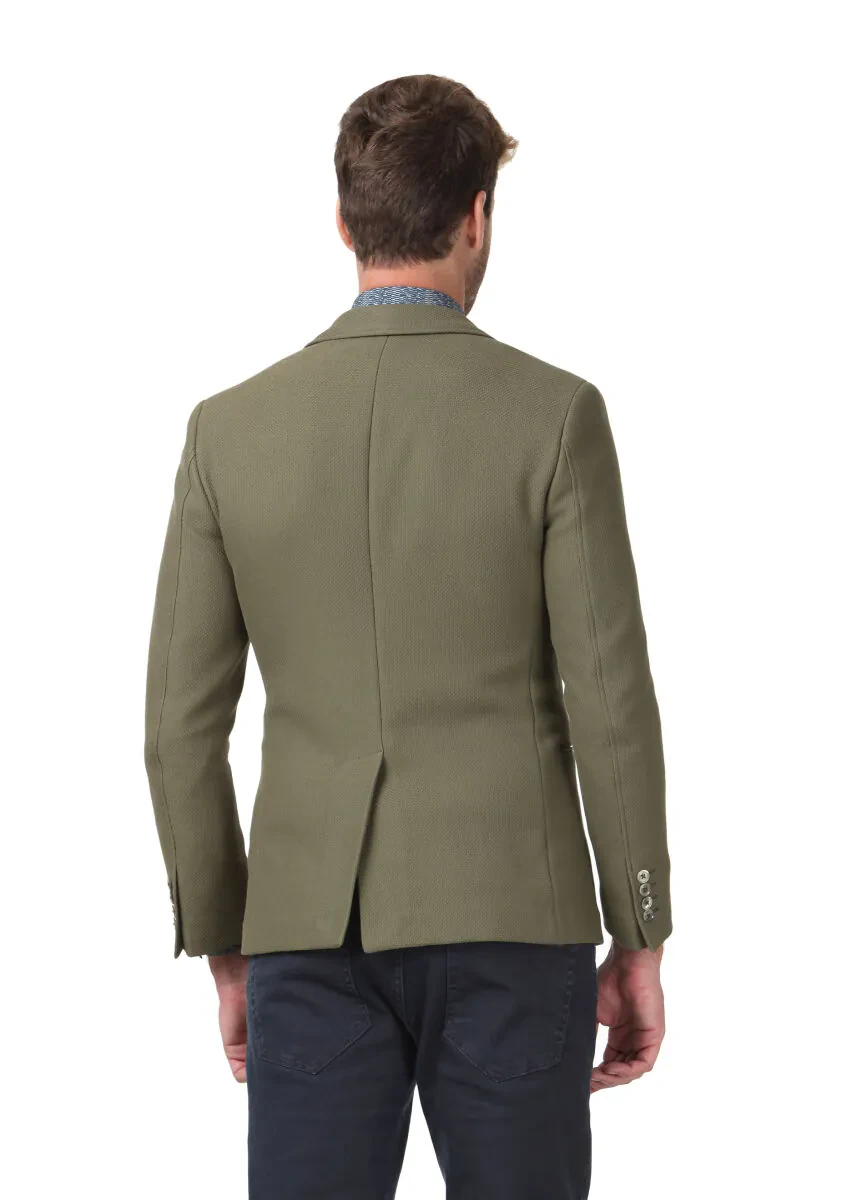 Yeşil Düz Zeroweight Slim Fit %100 Pamuk Ceket - 5