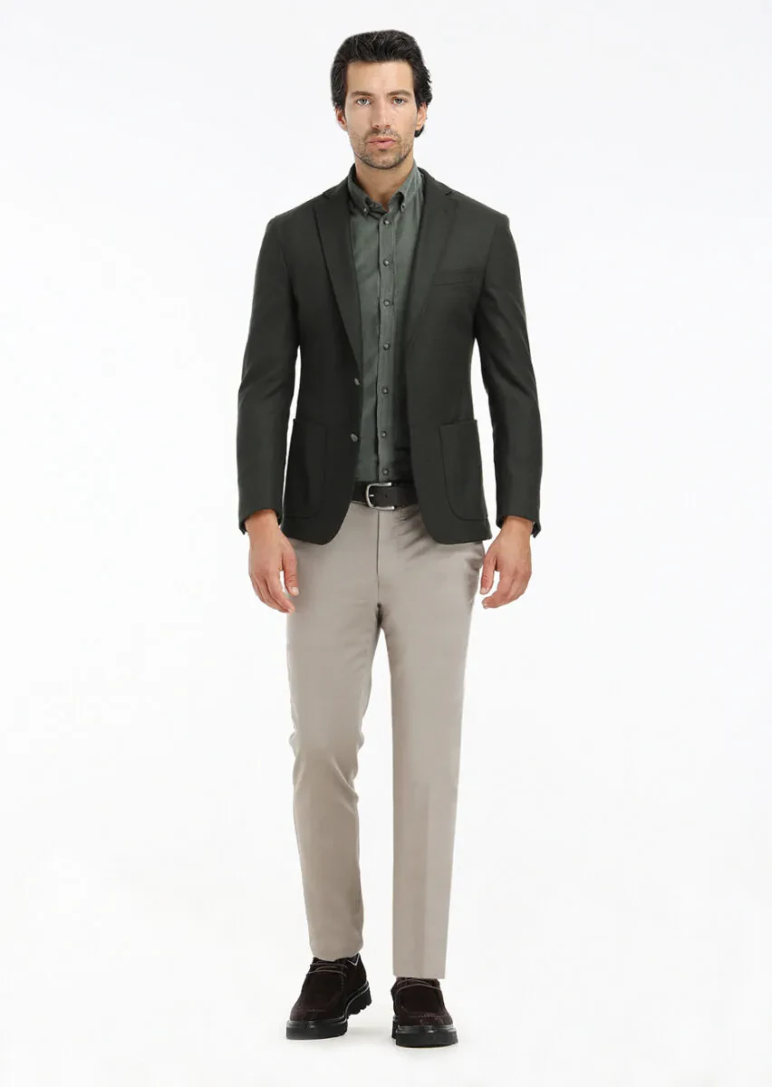 Yeşil Düz Zeroweight Slim Fit Yün Karışımlı Ceket - 1