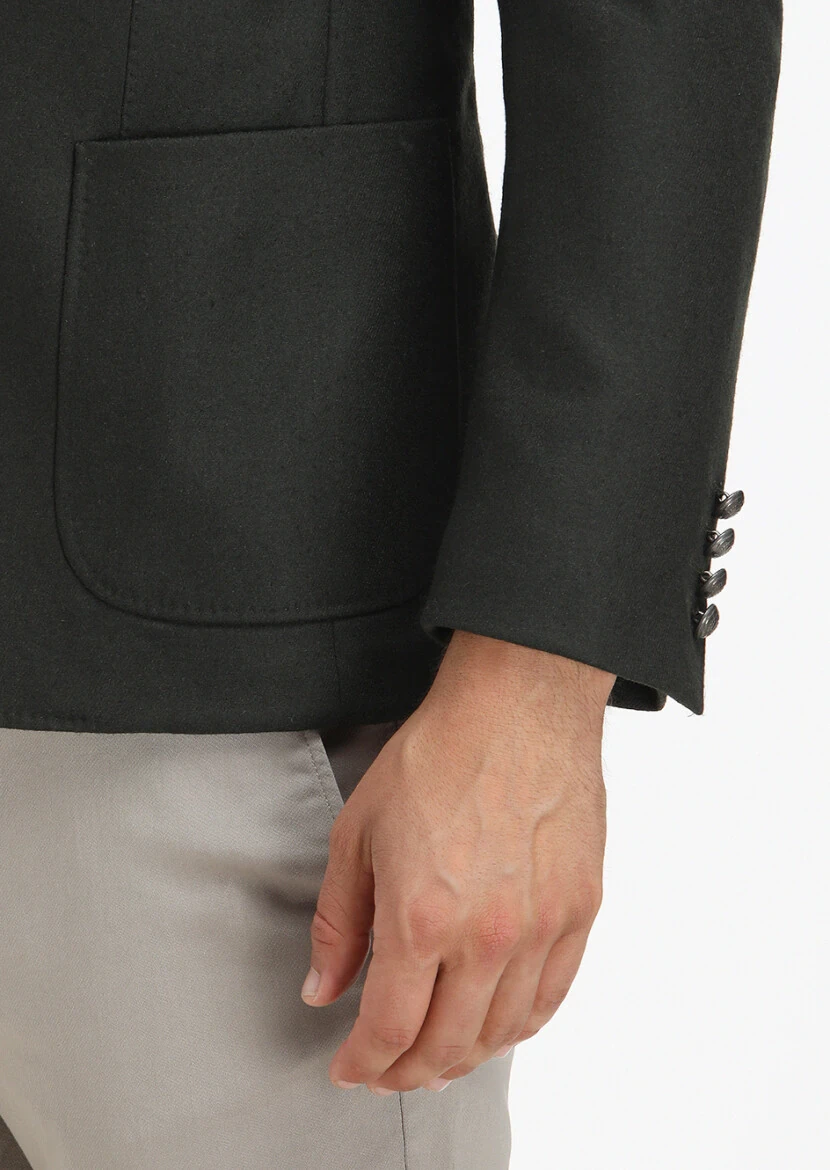 Yeşil Düz Zeroweight Slim Fit Yün Karışımlı Ceket - 3