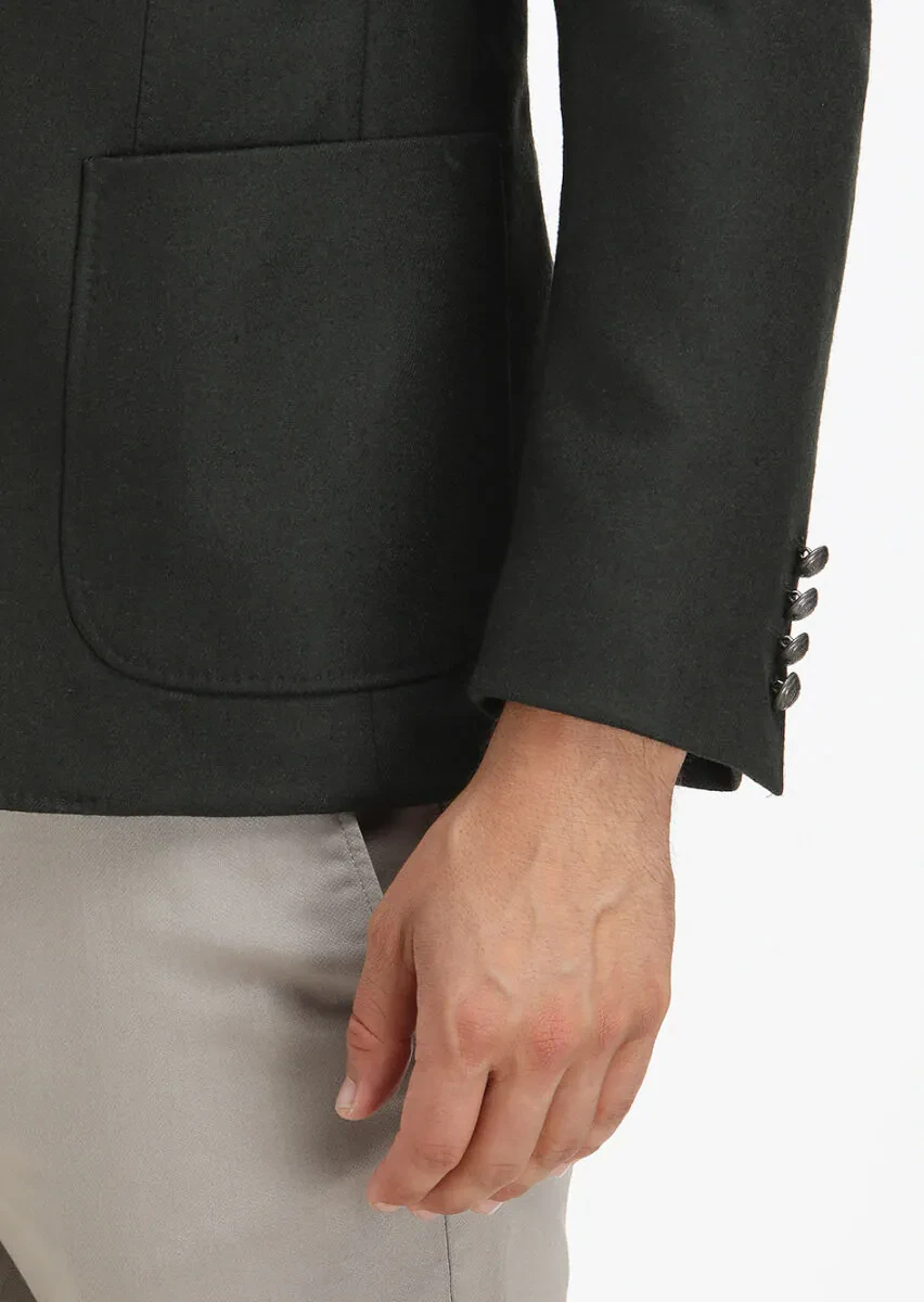 Yeşil Düz Zeroweight Slim Fit Yün Karışımlı Ceket - 3