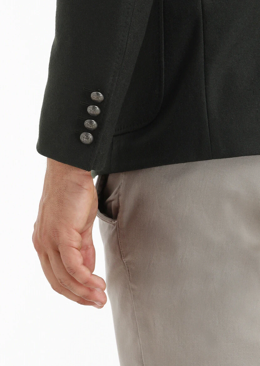 Yeşil Düz Zeroweight Slim Fit Yün Karışımlı Ceket - 5