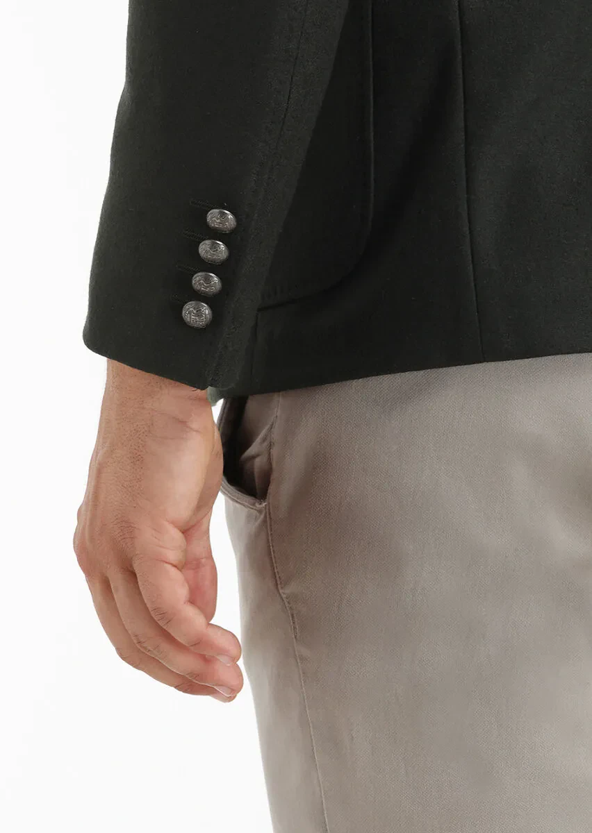 Yeşil Düz Zeroweight Slim Fit Yün Karışımlı Ceket - 5