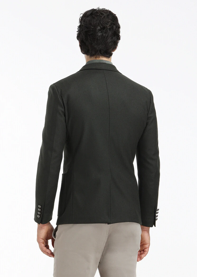 Yeşil Düz Zeroweight Slim Fit Yün Karışımlı Ceket - 6