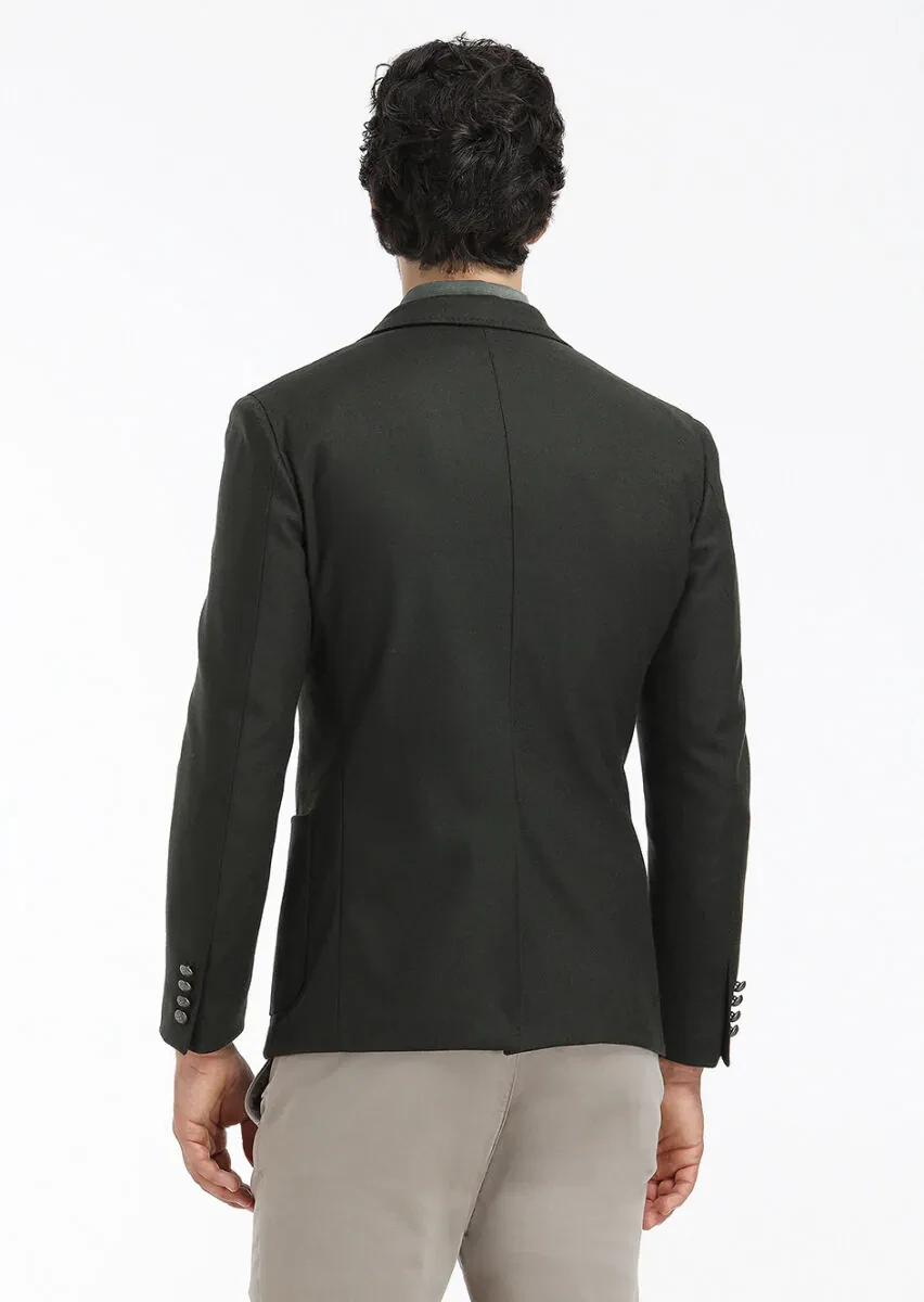 Yeşil Düz Zeroweight Slim Fit Yün Karışımlı Ceket - 6