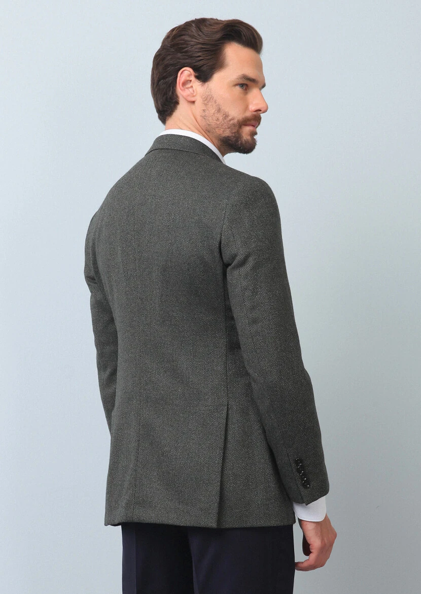 Yeşil Mikro Regular Fit İpek Karışımlı Ceket - 5