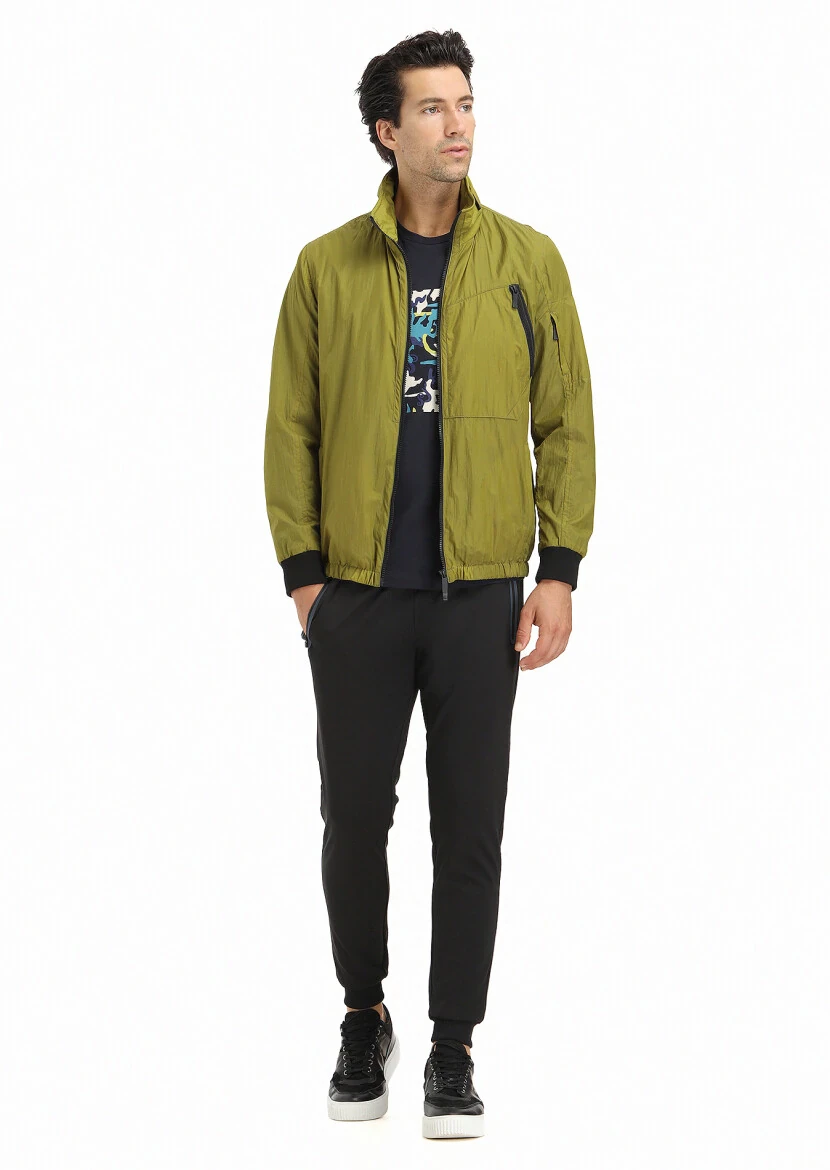 Yeşil Regular Fit Dik Yaka Denim Dokuma Mont - 1