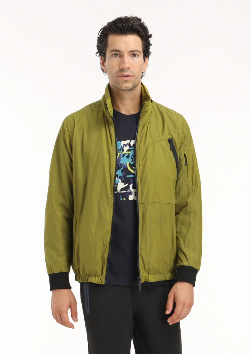 Yeşil Regular Fit Dik Yaka Denim Dokuma Mont - 3