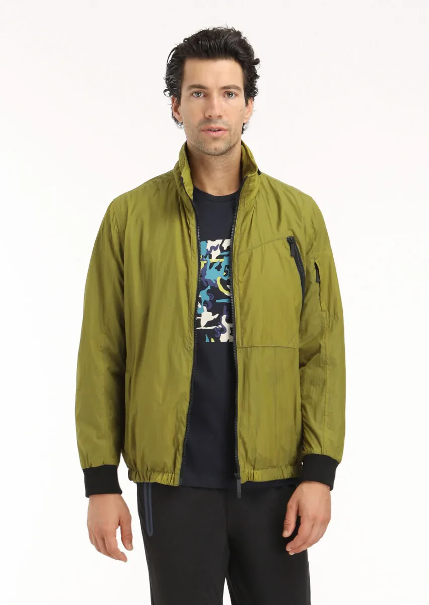 Yeşil Regular Fit Dik Yaka Denim Dokuma Mont - 3