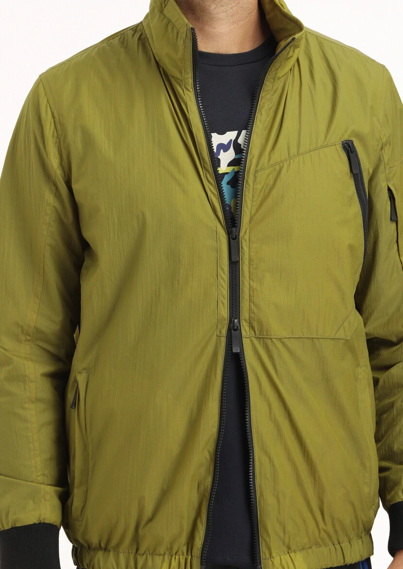 Yeşil Regular Fit Dik Yaka Denim Dokuma Mont - 6